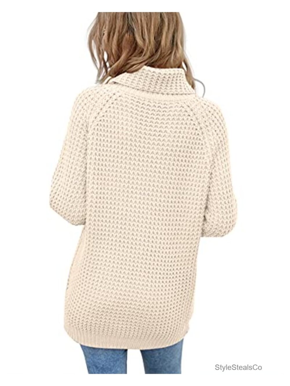 Turtleneck Sweater Oversized Lightweight Long Sleeve Chunky Knit Pullover - Picture 2 of 6